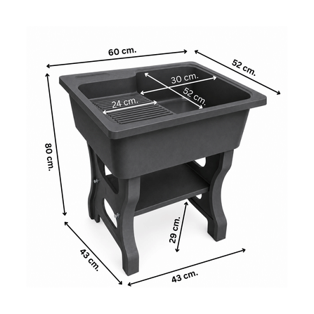 อ่างล้างจานขาตั้ง หินควอตซ์ 1 หลุม 1 ที่พัก DINOSAUR WASHTUB ขนาด 80X60X23ซม. สีดำ_7